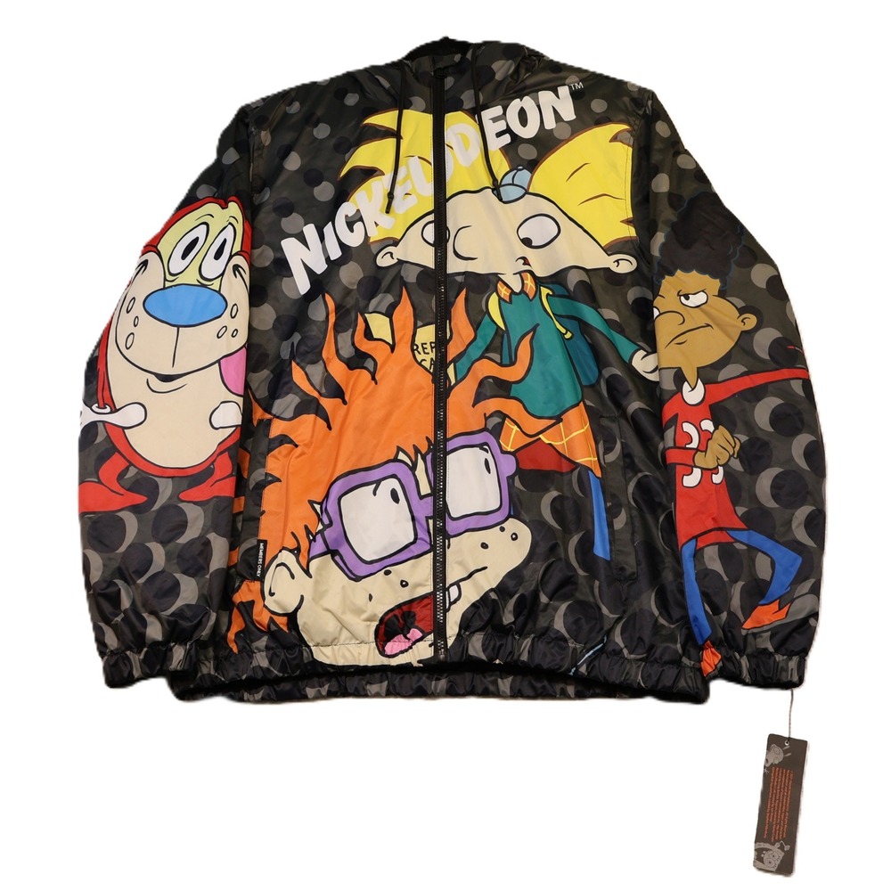 Members Only Mens L Windbreaker Black Nickelodeon 90s Cartoon NWT MN070106-BLK